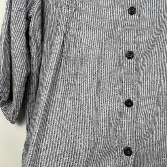 Flax Women V-Neck Collared ButtonDown Linen Top Sz L Blue Lagenlook Coast Beach - Picture 3 of 13